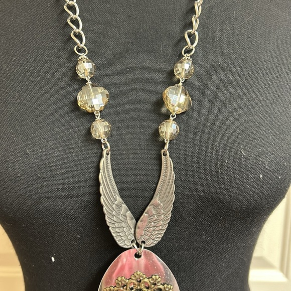 Necklace Handmade Silver Joy accent piece with wings and a silver cross - Picture 2 of 8